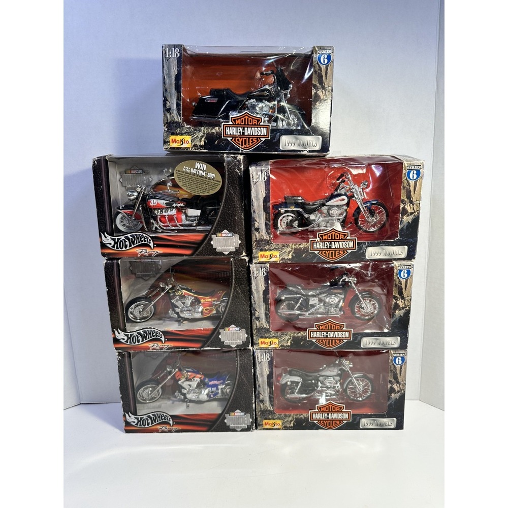 VTG 1999-2002 Maisto Harley Davidson & Hot Wheels Racing 1:18 Diecast Moto Lot